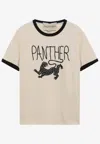 Valentino Garavani Butter-colored T-shirt With Panther Print In Brown