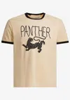 Valentino Garavani Butter-colored T-shirt With Panther Print In Multi