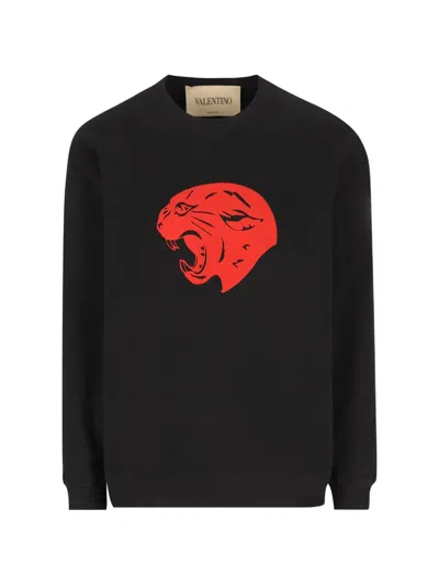 Valentino Panther-print Cotton Sweatshirt In Black