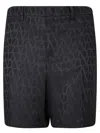 Valentino Bermuda Shorts In Silk With All-over Toile Iconographe Pattern In Black