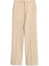 Valentino Garavani Wide Leg Wool Trousers With Turn-up Hem In Neutral