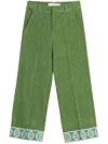 Valentino Garavani Velvet Trousers With Jacquard Hem In Green