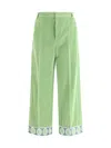 Valentino Garavani Velvet Trousers With Jacquard Hem In Laurel