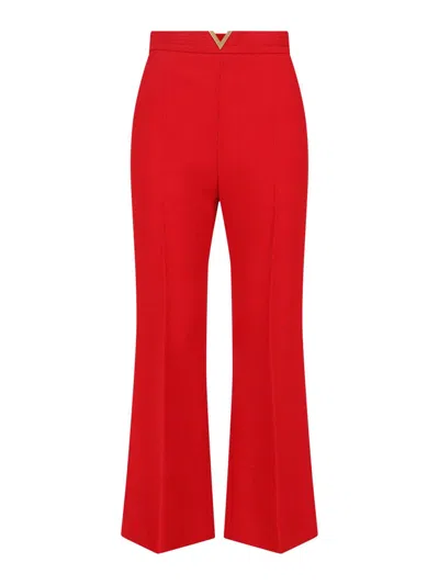 Valentino Embellished Wool Straight-leg Pants In Red