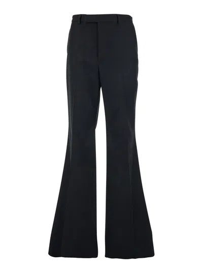 Valentino Pants With Flared Design And Front And Back Pleats In Nylon And Wool Gabardine In Black