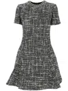 Valentino Tweed Crystal Collar Fit-flare Wool Mini Dress In Nero/grigio/argento