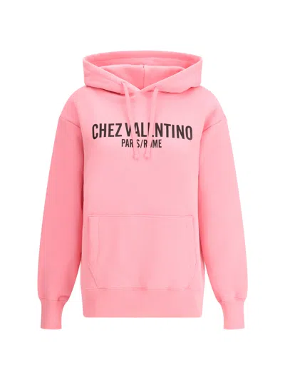 Valentino Pap Logo Cotton Hoodie In Rosa.