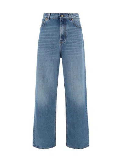Valentino Pap Solid Jeans In Blue
