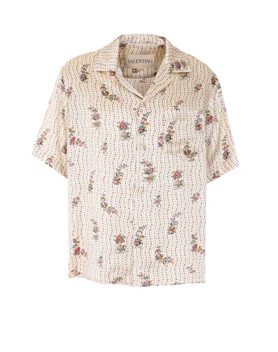 Valentino Papier Floral Print Bowling Shirt In White
