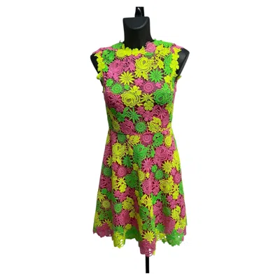 Pre-owned Valentino Par Pierpaolo Piccioli Neon Floral Lace Cocktail Dress – Size It 40 In Brown