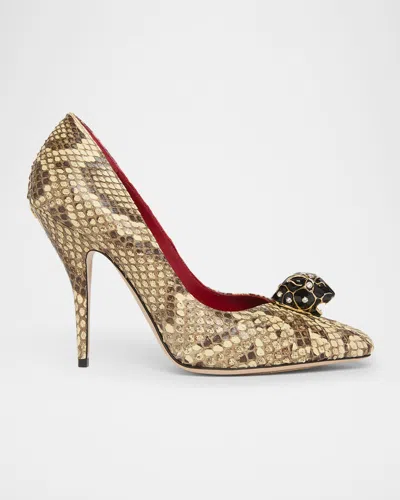 Valentino Garavani Pas De Chat Python Pumps In Animal Print