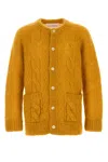 Valentino Mens Patch-pocket Mohair-blend Cable Knit Cardigan Ocra In Orange