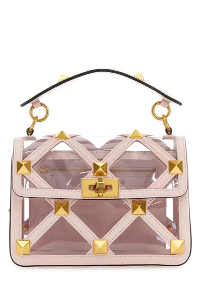 Valentino Garavani Pastel Pink Polymeric Material And Leather Medium Roman Stud Handbag