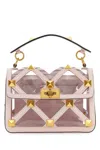 Shop Valentino Pastel Pink Polymeric Material And Leather Medium Roman Stud Handbag
