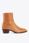 Valentino Pat Ankle Boot In Kidskin In Brown