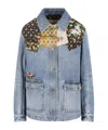 Valentino Denim Jacket Padded Collared Neck Patchwork In Blue