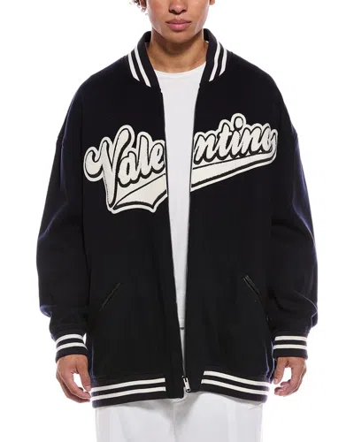 Valentino Patch Leather-trim Wool Jacket In Black