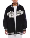 Valentino Patch Leather-trim Wool Jacket In Blue