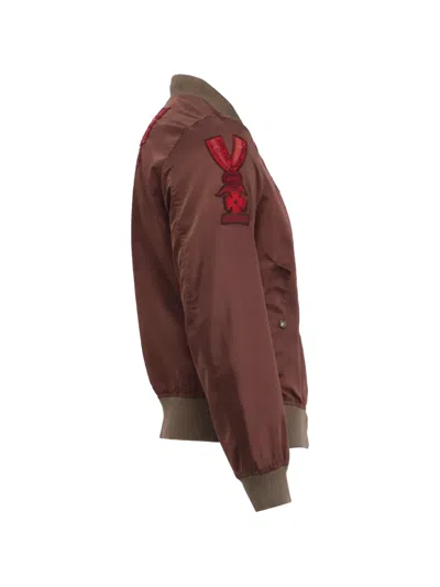Pre-owned Valentino Patch-accent Bomber Jacket In Brown