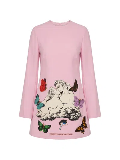 Valentino Patch-detail Flared-sleeve Mini Dress In Multi