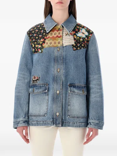 Valentino Patchwork Denim Jacket In Blue
