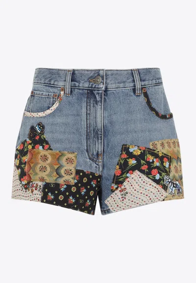 Valentino Patchwork Jeans With Embroidered-beads In Multi