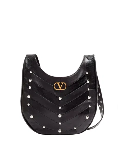 Valentino Garavani Small Hoboho Chevron Quilted Shoulder Bag With Studs In Black