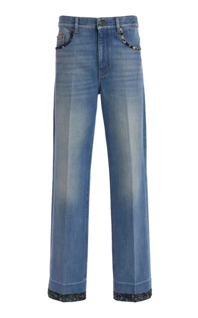 Valentino Patchwork Rigid High-rise Straight-leg Jeans In Medium Wash
