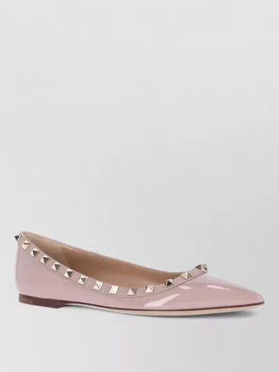Valentino Garavani Patent Ballet Flats Pointed Toe Studs In Pink