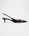 Valentino Patent Cap-toe Leather Kitten Slingback Pumps In Nero/ivory