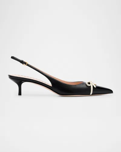 Valentino Garavani Patent Cap-toe Leather Kitten Slingback Pumps In Nero/ivory