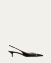 Valentino Patent Cap-toe Leather Kitten Slingback Pumps In Nero/ivory