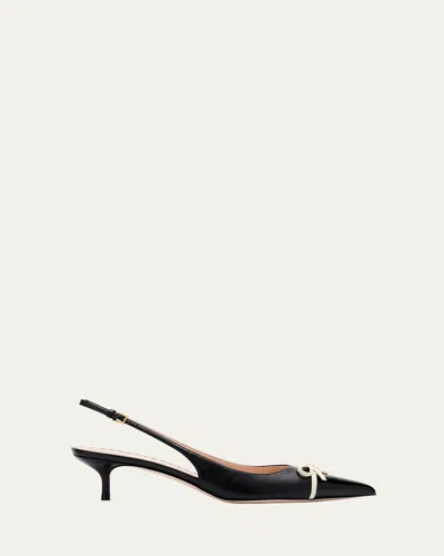 VALENTINO GARAVANI PATENT CAP-TOE LEATHER KITTEN SLINGBACK PUMPS