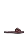Valentino Patent Leathe Vlogo Slide Sandals In Brown