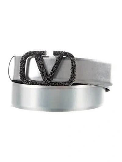 Pre-owned Valentino Garavani Patent Leather Belt In Metallic/silver