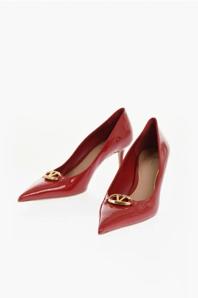 Valentino Garavani Patent Leather Bold Point Toe Pumps With Front Logo 6.5cm In Red