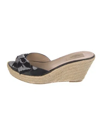 Pre-owned Valentino Garavani Patent Leather Bow Accents Espadrilles In Black