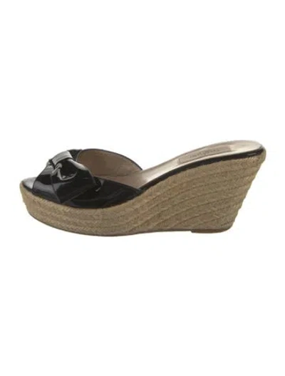Pre-owned Valentino Garavani Patent Leather Bow Accents Espadrilles In Black