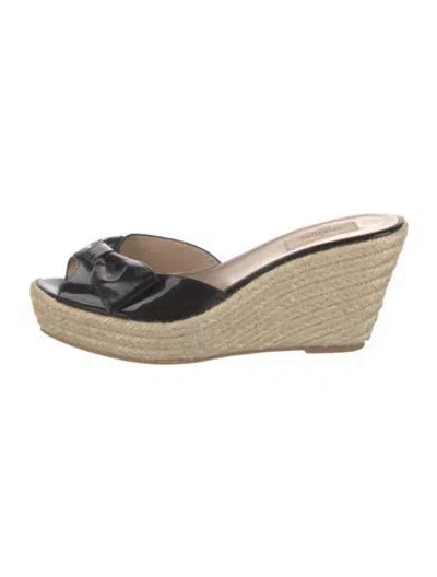 Pre-owned Valentino Garavani Patent Leather Bow Accents Espadrilles In Black/neutrals