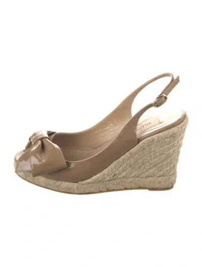 Pre-owned Valentino Garavani Patent Leather Bow Accents Espadrilles In Brown