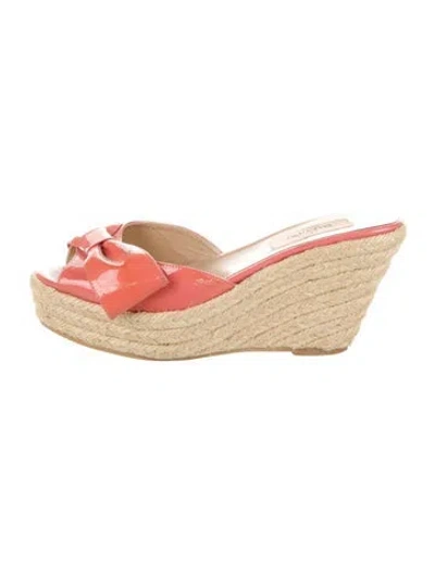 Pre-owned Valentino Garavani Patent Leather Bow Accents Espadrilles In Pink