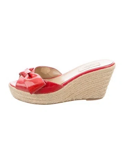 Pre-owned Valentino Garavani Patent Leather Bow Accents Espadrilles In Red