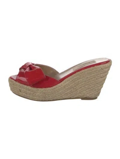 Pre-owned Valentino Garavani Patent Leather Bow Accents Espadrilles In Red