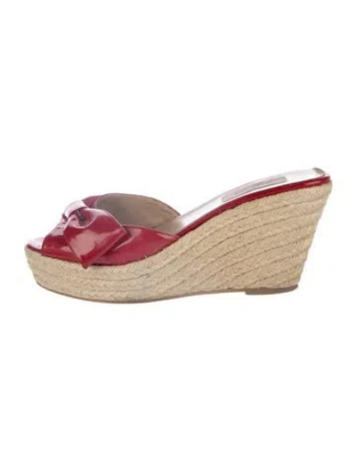 Pre-owned Valentino Garavani Patent Leather Bow Accents Mules In Red