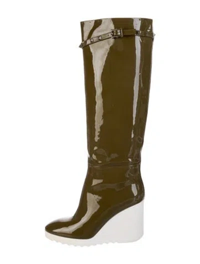 Pre-owned Valentino Garavani Patent Leather Braided Accents Boots In Green