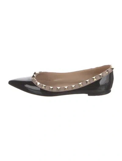 Pre-owned Valentino Garavani Patent Leather Colorblock Pattern Ballet Flats In Black