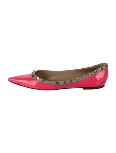 Pre-owned Valentino Garavani Patent Leather Colorblock Pattern Ballet Flats In Red