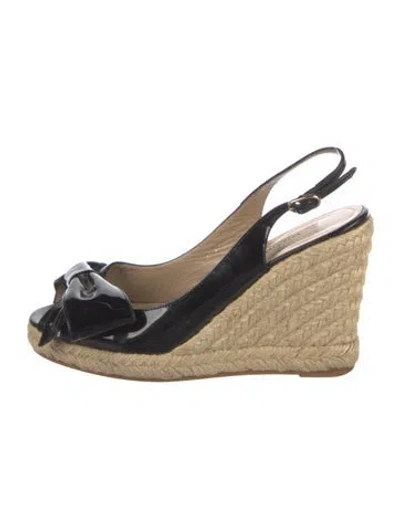 Pre-owned Valentino Garavani Patent Leather Colorblock Pattern Espadrilles In Black
