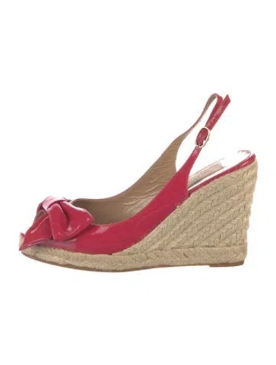 Pre-owned Valentino Garavani Patent Leather Colorblock Pattern Espadrilles In Red