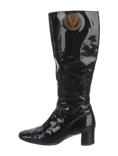 Pre-owned Valentino Garavani Patent Leather Combat Boots In Black